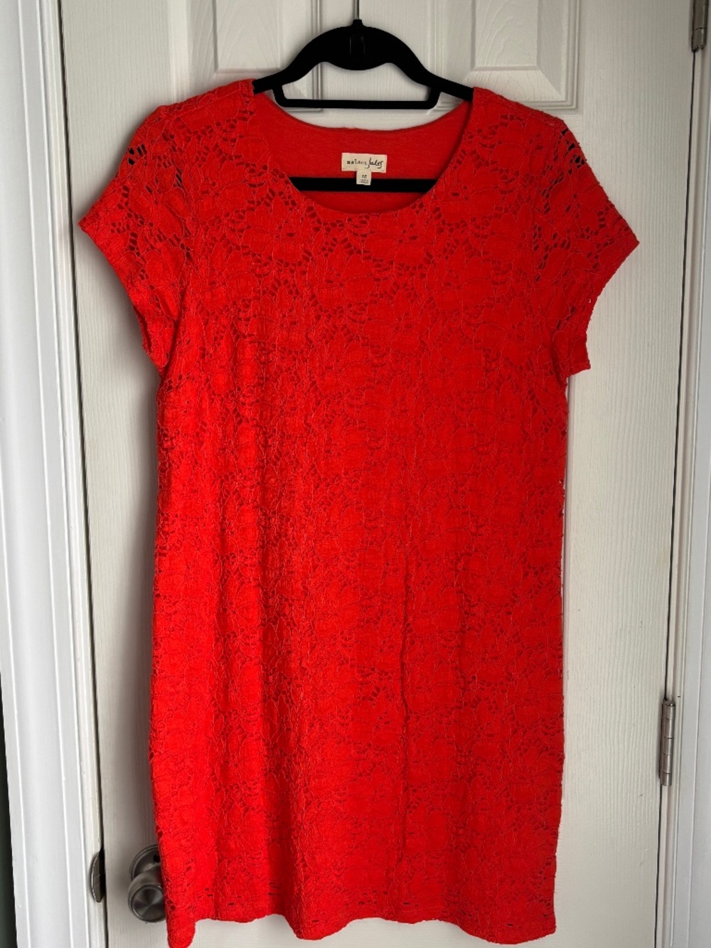 Maison Jules Red Floral Lace Shift Dress Short Sleeve Size Medium